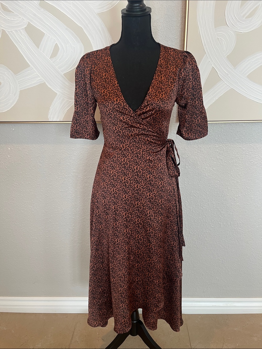 bobeau Brown Leopard Wrap Midi Dress